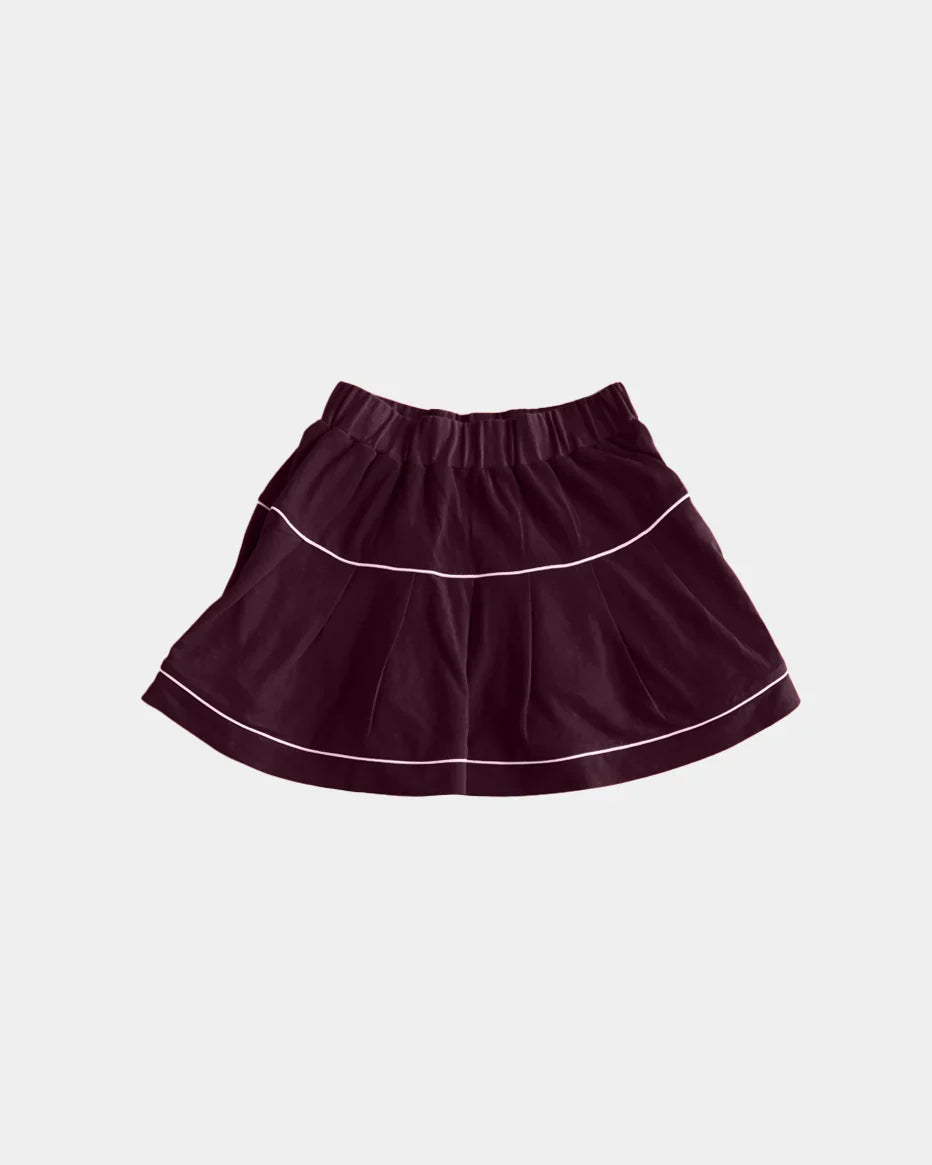 Elastic High Waist Striped Trim Pleated Organic Cotton Skirt