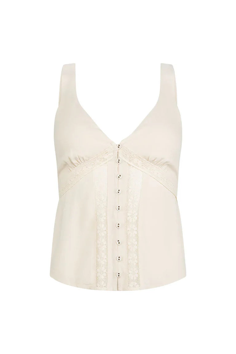 V Neck Lace Trim Gathered Bust Elastic Back Curved Hem Cami Tank Top